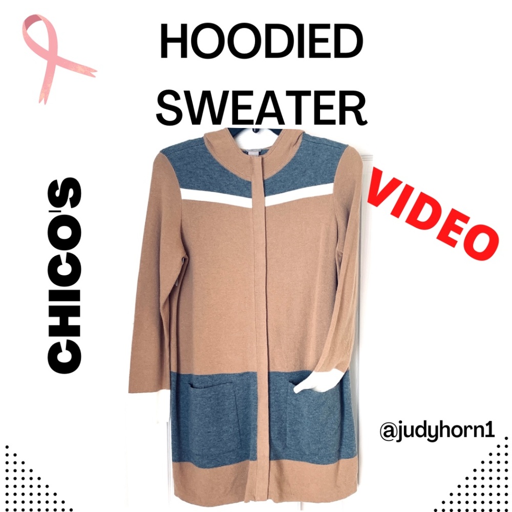 CHICO’S NWT Hooded Long Line Zippered  Two Pocket Sweater